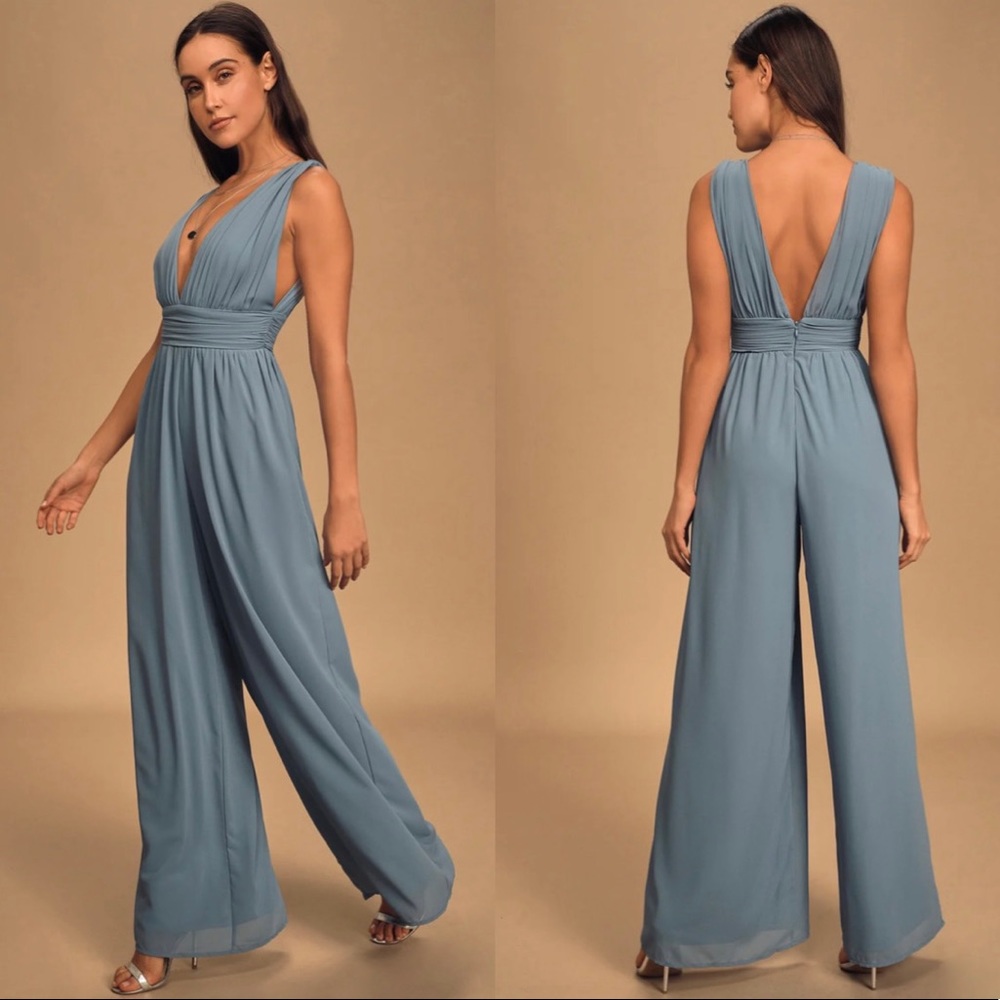 Divine Muse Slate Blue Wide-Leg Jumpsuit
